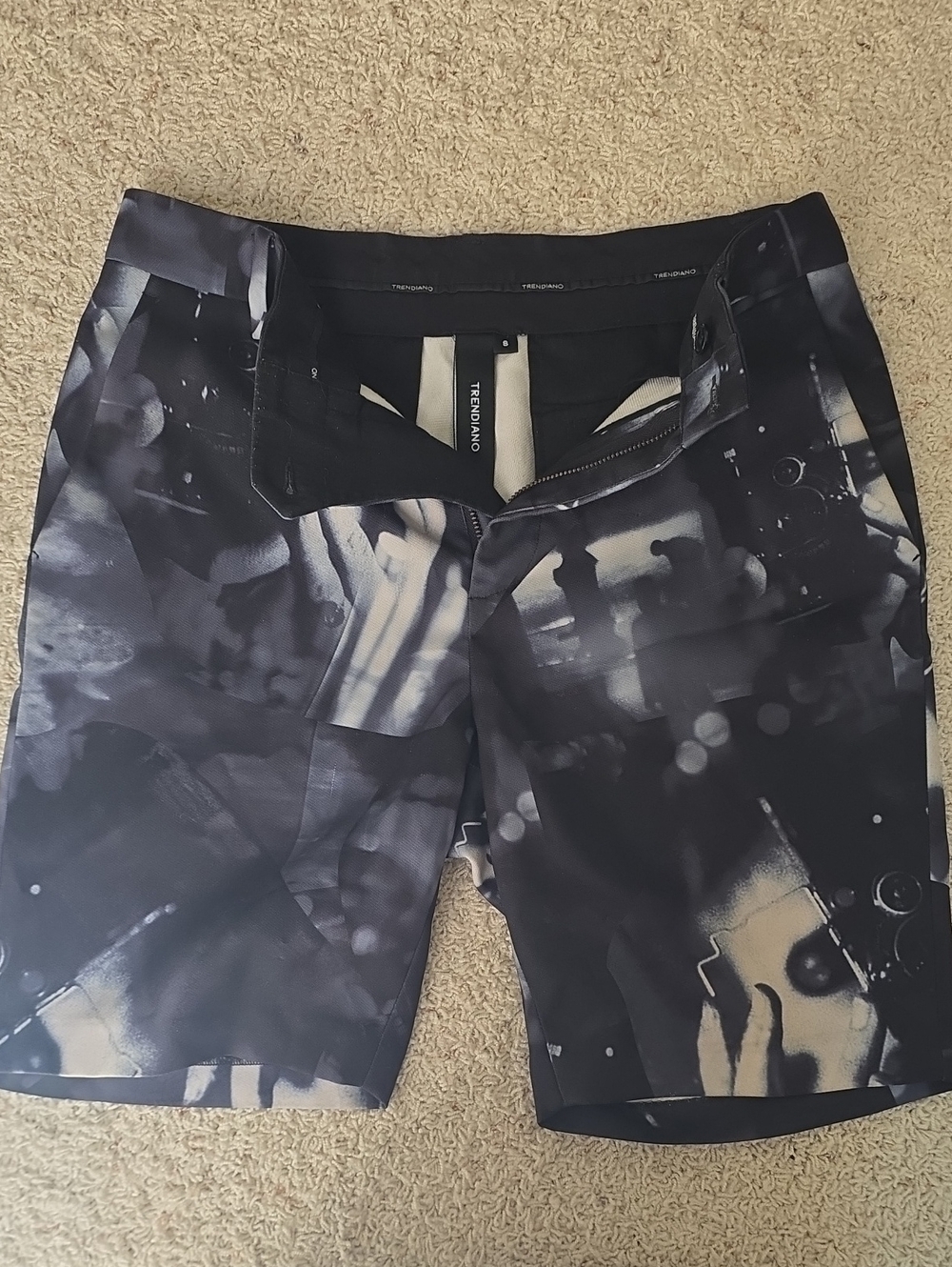 TRENDIANO Men's Black Abstract Print Swim Board Shorts -